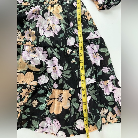 NWOT Liberty Love Women’s Black Floral Smocked Mini Dress Size L - Picture 9 of 11